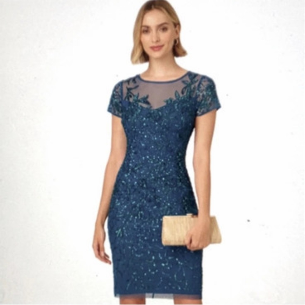 Adrianna Papell Teal Embellished Dress